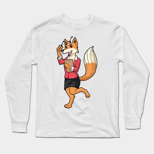 Fox as secretary with glasses and notepad Long Sleeve T-Shirt by Markus Schnabel